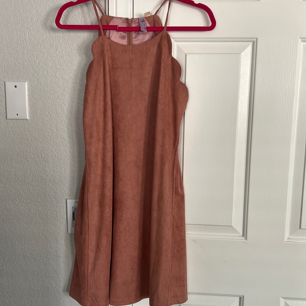 Salmon pink suede dress